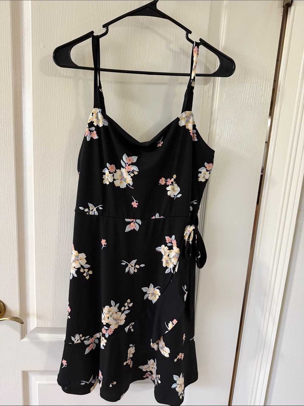 SO Black Floral Cowl-Neck Mini Dress with Tie Waist